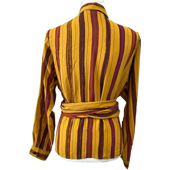 Max Mara Silk Wrap Around Belt Striped Blouse Size 6 - Picture 9 of 14